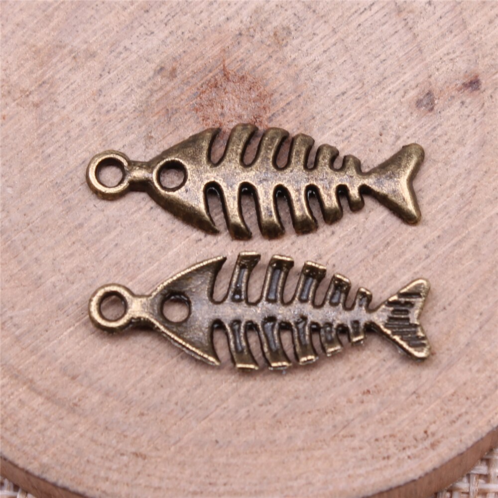 BULK 50 Fish bone charms antique silver tone FF462