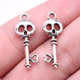WYSIWYG 20pcs 26x9mm Skull Heart Key Charms Antique Silver Color For DIY Jewelry Making Zinc Alloy Charms Jewelry Findings EF3884