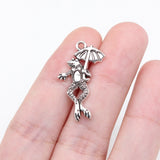 WYSIWYG 20pcs 27x16mm Antique Silver Color Frog Umbrella Charms For Jewelry Making