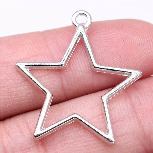 WYSIWYG 20pcs 30x27mm Rhodium Color Hollow Star Charms For Jewelry Making