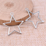 WYSIWYG 20pcs 30x27mm Rhodium Color Hollow Star Charms For Jewelry Making