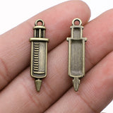 WYSIWYG 20pcs 30x8mm Medical Instruments Syringe Charm Pendants Antique Silver Color Syringe Pendants Charm Syringe