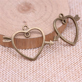 WYSIWYG 20pcs 33x24mm One Arrow Through The Heart Connector Charms Jewelry Making Antique Silver Plated Antique Bronze Color