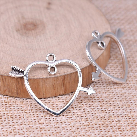 WYSIWYG 20pcs 33x24mm One Arrow Through The Heart Connector Charms Jewelry Making Antique Silver Plated Antique Bronze Color