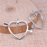 WYSIWYG 20pcs 33x24mm One Arrow Through The Heart Connector Charms Jewelry Making Antique Silver Plated Antique Bronze Color