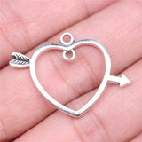 WYSIWYG 20pcs 33x24mm One Arrow Through The Heart Connector Charms Jewelry Making Antique Silver Plated Antique Bronze Color