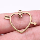 WYSIWYG 20pcs 33x24mm One Arrow Through The Heart Connector Charms Jewelry Making Antique Silver Plated Antique Bronze Color