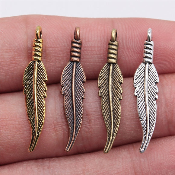 WYSIWYG 20pcs 6x31mm 4 Colors Zinc Alloy Feathers Charms DIY Jewelry Findings Jewelry Accessories Wholesale