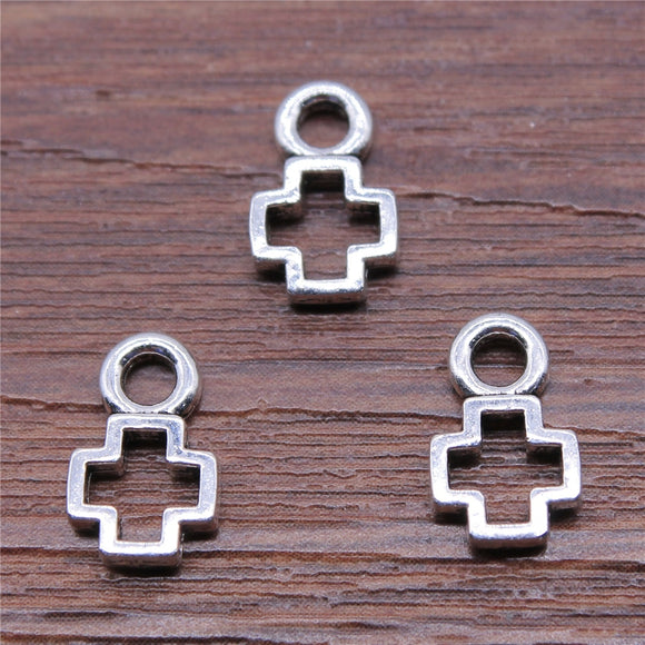 WYSIWYG 20pcs 7x12mm Charms Hollow Small Cross Antique Silver Color Alloy DIY Jewelry Making Accessories