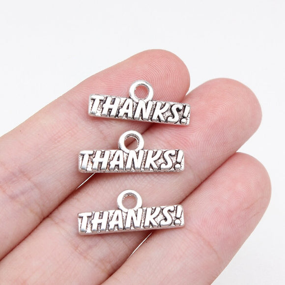 WYSIWYG 20pcs 8x19mm Antique Silver Color Thank You Thanks Plaque Charms For Jewelry Making