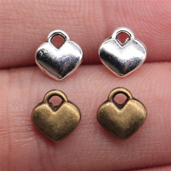 WYSIWYG 20pcs 8x7mm 2 Colors Antique Silver Color Antique Bronze Plated Tiny Heart Charm Small Heart Charms