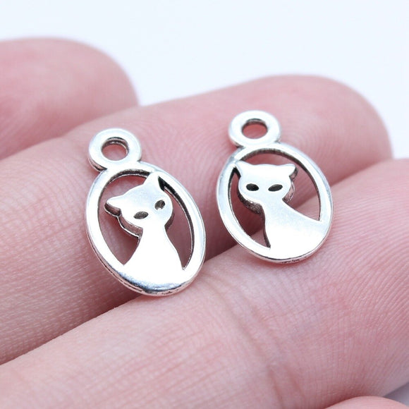 WYSIWYG 20pcs 9x16mm Antique Silver Color Double-Sided Cat Charms Pendant For DIY Jewelry Making EF3787