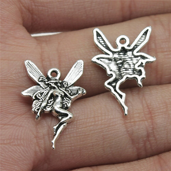 WYSIWYG 20pcs Antique Silver Color Angel Charm Pendants Jewelry Making Handmade Jewelry Diy Accessories 22x14mm