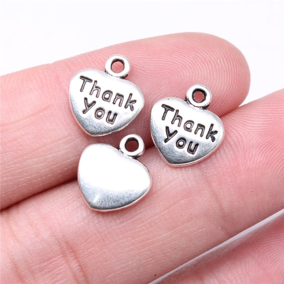 WYSIWYG 20pcs Charms 13x11mm Thank You Heart Charms For Jewelry Making DIY Jewelry Findings Antique Silver Color Alloy Charms