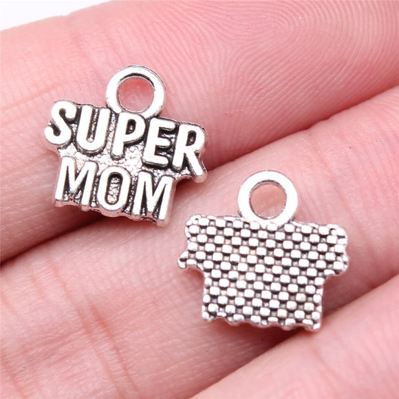 WYSIWYG 20pcs Charms 13x12mm Super Mom Charms For Jewelry Making Antique Silver Color DIY Jewelry Findings Pendant