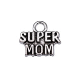 WYSIWYG 20pcs Charms 13x12mm Super Mom Charms For Jewelry Making Antique Silver Color DIY Jewelry Findings Pendant
