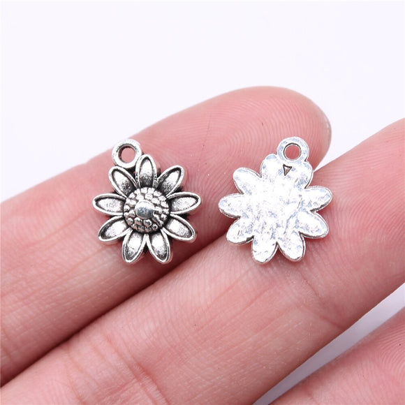 WYSIWYG 20pcs Charms 15x13mm Flower Charms For Jewelry Making DIY Jewelry Findings Antique Silver Color Alloy Charms Pendant
