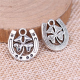 WYSIWYG 20pcs Charms 16x15mm Lucky Clover Horse Shoe Charms For Jewelry Making DIY Jewelry Findings Antique Silver Color Charms