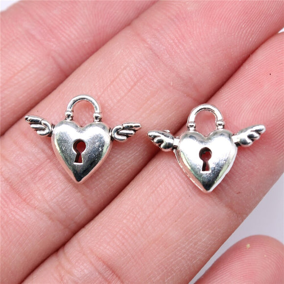 WYSIWYG 20pcs Charms 18x13mm Heart Wing Charms For Jewelry Making DIY Jewelry Findings Antique Silver Color Alloy Charms Pendant