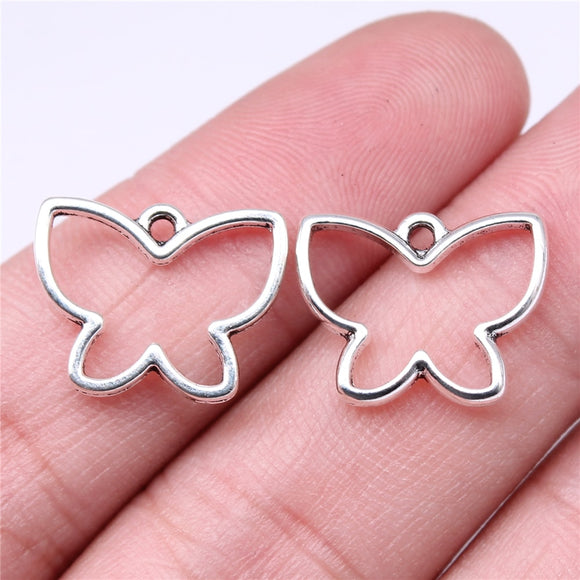 WYSIWYG 20pcs Charms 18x14mm Hollow Butterfly Charms For Jewelry Making DIY Jewelry Findings Antique Silver Color Alloy Charms