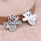 WYSIWYG 20pcs Charms 18x17mm I Love Tennis Charms For Jewelry Making Antique Silver Color DIY Jewelry Findings Pendant