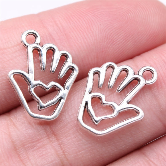 WYSIWYG 20pcs Charms 19x14mm Heart Palms Charms For Jewelry Making Antique Silver Color DIY Jewelry Findings Pendant
