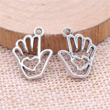 WYSIWYG 20pcs Charms 19x14mm Heart Palms Charms For Jewelry Making Antique Silver Color DIY Jewelry Findings Pendant