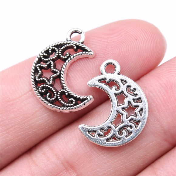 WYSIWYG 20pcs Charms 19x14mm Moon Star Charms For Jewelry Making DIY Jewelry Findings Antique Silver Color Alloy Charms Pendant