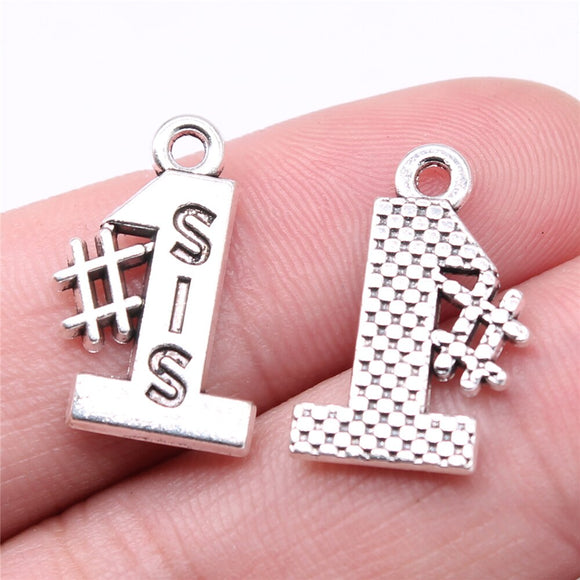 WYSIWYG 20pcs Charms 20x12mm #1 Sisters Charms Pendant Antique Silver Color For Jewelry Making DIY Jewelry Findings