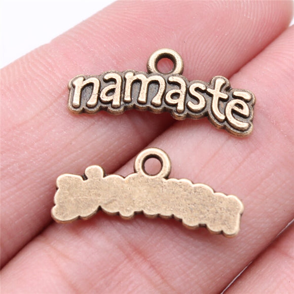 WYSIWYG 20pcs Charms 20x9mm Namaste Pendants For DIY Jewelry Making Jewelry Findings Antique Bronze Color Alloy Charms Pendant