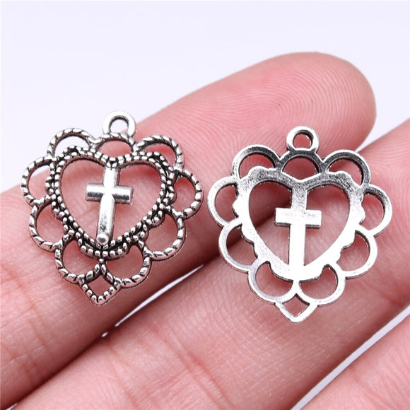 WYSIWYG 20pcs Charms 22x20mm Heart Cross Charms For Jewelry Making DIY Jewelry Findings Antique Silver Color Charms Pendant
