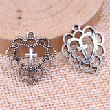 WYSIWYG 20pcs Charms 22x20mm Heart Cross Charms For Jewelry Making DIY Jewelry Findings Antique Silver Color Charms Pendant