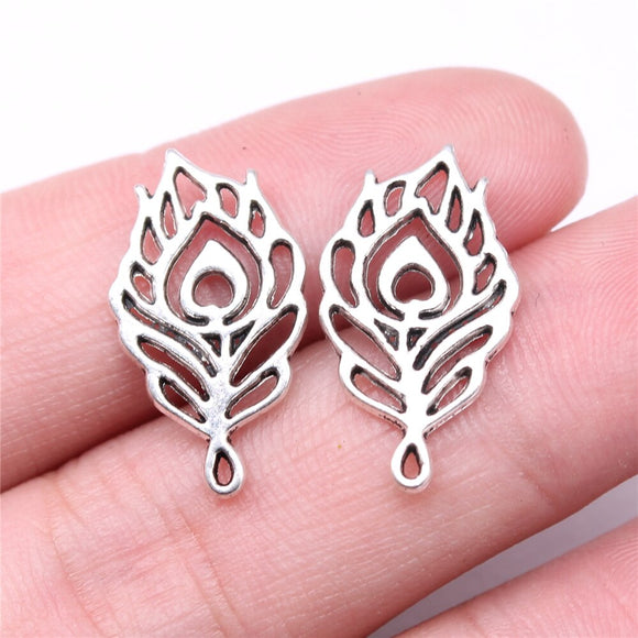 WYSIWYG 20pcs Charms 23x13mm Peacock Feather Charms For Jewelry Making DIY Jewelry Findings Antique Silver Color Alloy Charms