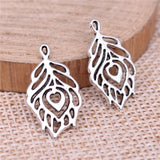 WYSIWYG 20pcs Charms 23x13mm Peacock Feather Charms For Jewelry Making DIY Jewelry Findings Antique Silver Color Alloy Charms