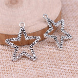 WYSIWYG 20pcs Charms 26x21mm Hollow Star Charms For Jewelry Making DIY Jewelry Findings Antique Silver Color Alloy Charms