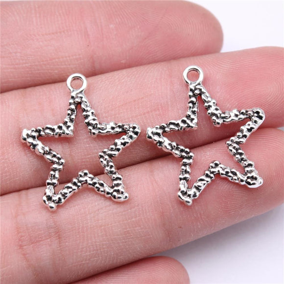 WYSIWYG 20pcs Charms 26x21mm Hollow Star Charms For Jewelry Making DIY Jewelry Findings Antique Silver Color Alloy Charms