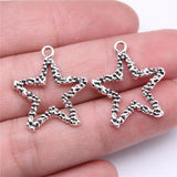 WYSIWYG 20pcs Charms 26x21mm Hollow Star Charms For Jewelry Making DIY Jewelry Findings Antique Silver Color Alloy Charms