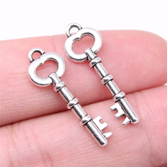 WYSIWYG 20pcs Charms 26x9mm Key Charms For Jewelry Making DIY Jewelry Findings Antique Silver Color Alloy Charms Pendant