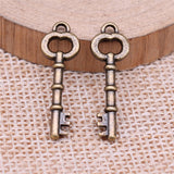 WYSIWYG 20pcs Charms 26x9mm Key Charms For Jewelry Making DIY Jewelry Findings Antique Silver Color Alloy Charms Pendant
