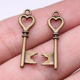 WYSIWYG 20pcs Charms 28x8mm Heart Key Charms For Jewelry Making DIY Jewelry Findings Antique Silver Color Alloy Charms Pendant