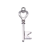 WYSIWYG 20pcs Charms 28x8mm Heart Key Charms For Jewelry Making DIY Jewelry Findings Antique Silver Color Alloy Charms Pendant