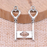 WYSIWYG 20pcs Charms 28x8mm Heart Key Charms For Jewelry Making DIY Jewelry Findings Antique Silver Color Alloy Charms Pendant