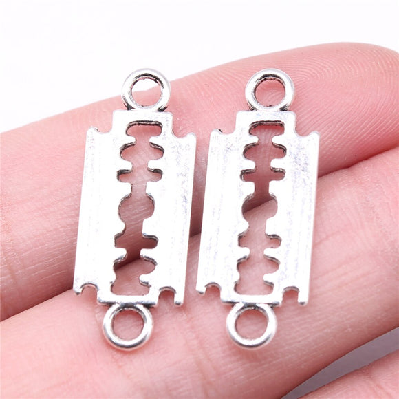 WYSIWYG 20pcs Charms 29x11mm Razor Blade Connector Charms For Jewelry Making DIY Jewelry Findings Antique Silver Color Charms