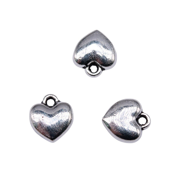 WYSIWYG 20pcs Charms 9x8mm 3D Heart Charms For Jewelry Making DIY Jewelry Findings Antique Silver Color Alloy Charms Pendant