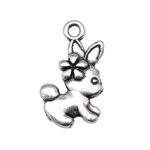 WYSIWYG 20pcs Charms Double Sided Rabbit 18x20mm Tibetan Bronze Silver Color Pendants Antique Jewelry Making DIY Handmade Craft