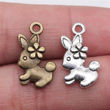 WYSIWYG 20pcs Charms Double Sided Rabbit 18x20mm Tibetan Bronze Silver Color Pendants Antique Jewelry Making DIY Handmade Craft
