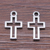 WYSIWYG 20pcs Charms Hollow Cross 10x17mm Antique Silver Color Pendant Hollow Cross Charms For Jewelry Making Jewelry Findings