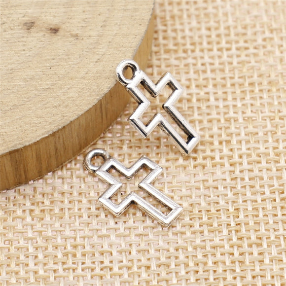 WYSIWYG 20pcs Charms Hollow Cross 10x17mm Antique Silver Color Pendant Hollow Cross Charms For Jewelry Making Jewelry Findings