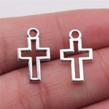 WYSIWYG 20pcs Charms Hollow Cross 10x17mm Antique Silver Color Pendant Hollow Cross Charms For Jewelry Making Jewelry Findings