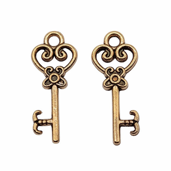 WYSIWYG 20pcs Charms Vintage Skeleton Key 21x9mm Tibetan Bronze Silver Color Pendants Antique Jewelry Making DIY Handmade Craft